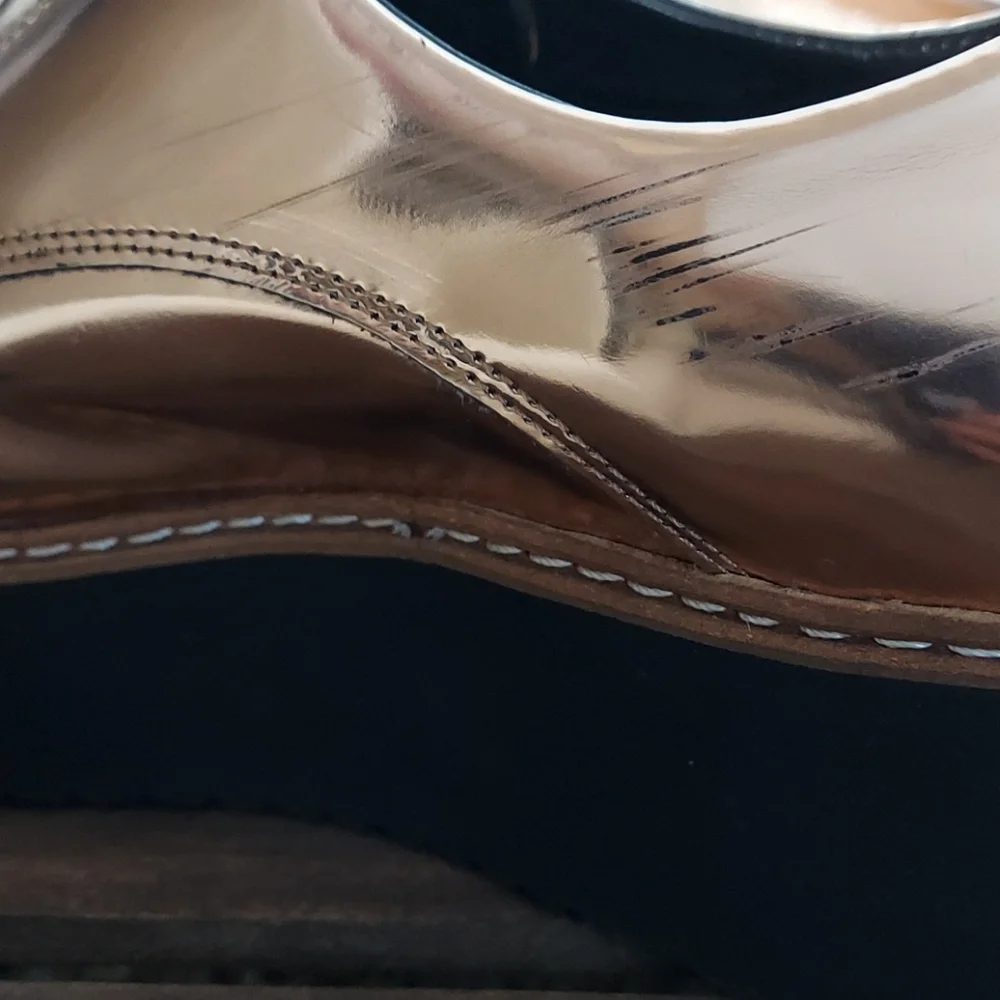 Shelly's London rose gold metallic platform loafer